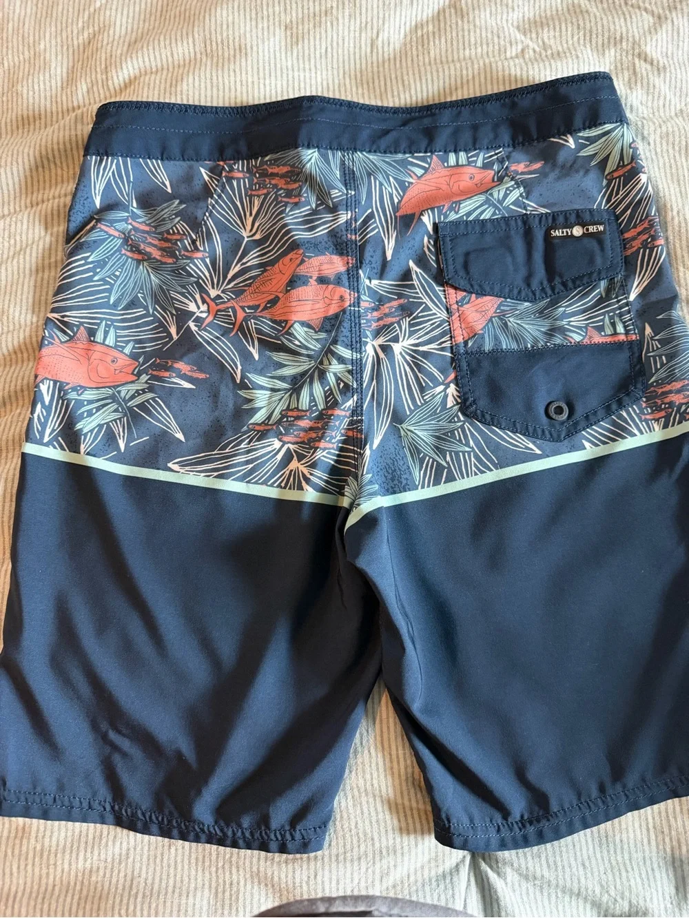 Salty Crew Navy Board Shorts with Coral Floral Panel